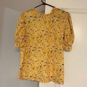 Women’s Floral Print Ruffle Puff Shirt Sleeve Blouse